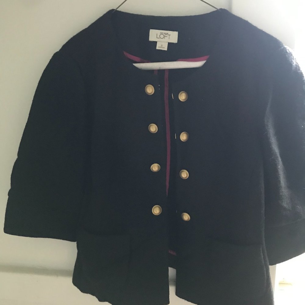 Ann Taylor Loft Black Jacket 3/4 sleeve with gold buttons